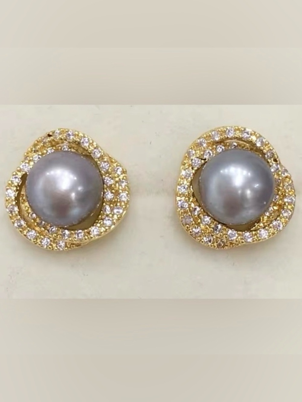9mm Grey Freshwater Pearl 14K Gold Plated 925 Sterling Silver Stud Earrings